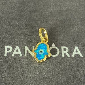 Pandora Opalescent Blue Hamsa Hand Dangle Charm with box
